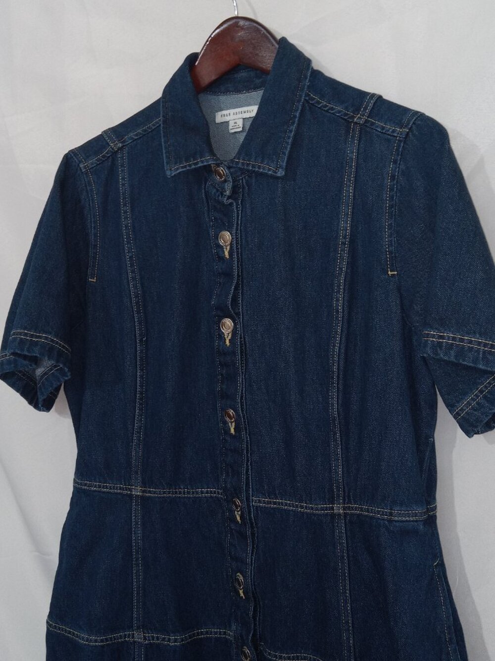 Free Assembly Women’s Heavy Denim Dark Wash Maxi Button Up Dress Sz XL - Picture 3 of 13
